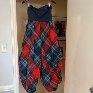 Anthropologie Red and Blue Plaid Jumpsuit